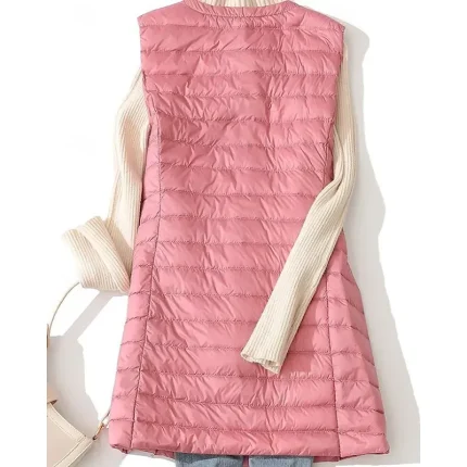 Women's Down Jacket Coat Warm Comfortable Zipper Pocket Fashion Plain Going out Casual Daily Weekend Zipper Long Crewneck Regular Fit Sleeveless Outerwear Black Pink Khaki Fall Winter