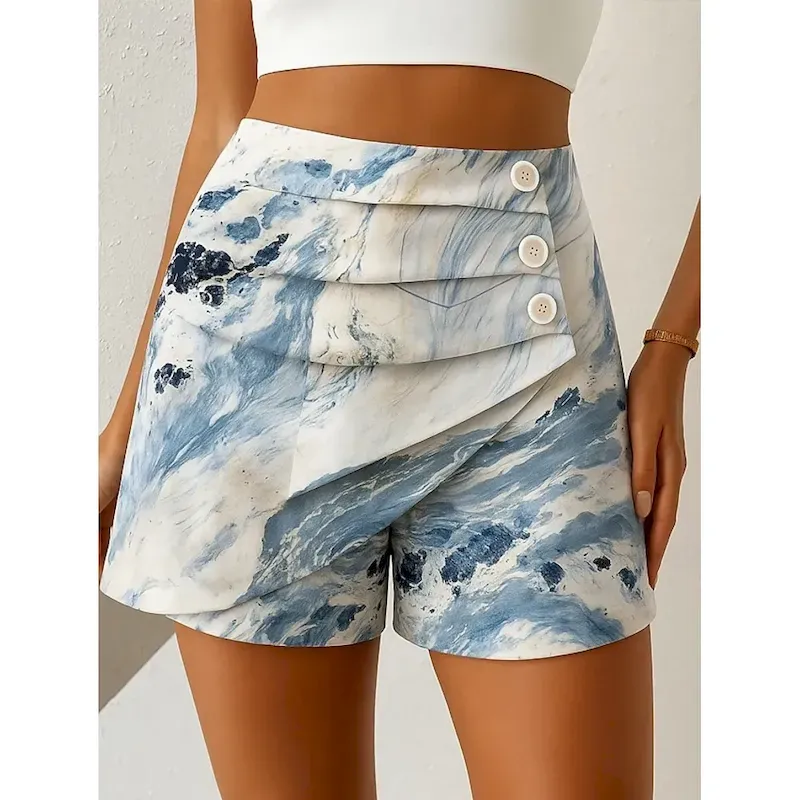 hwzbud1750388210289.webp Women's Chinos Shorts Elegant Vacation Vintage Short High Waist Graphic Abstract Layered Micro-elastic Outdoor Street Daily Golden Black Blue Summer Spring - Image 1