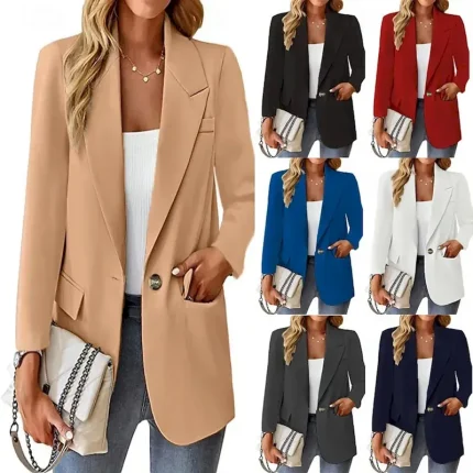 Women's Blazer Breathable Comfortable Buttons Pocket Casual Plain Office Street Casual Daily Wear Single Breasted Regular Turndown Regular Fit Long Sleeve Outerwear Black White Red Summer