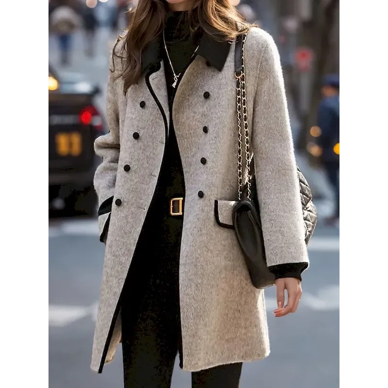 nuccwj1728714878827.webp Women's Coat Outdoor Street Daily Wear Fall Winter Long Coat Regular Fit Thermal Warm Breathable Stylish Casual Jacket Long Sleeve Plain Stripes and Plaid with Pockets Gray - Image 1