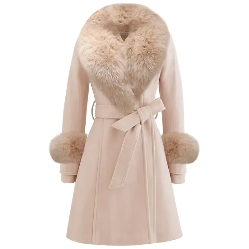 plyncr1669383371998.webp Women's Winter Coat Warm Comfortable With Belt Fur Collar Elegant Fashion Modern Street Style Solid Color Vacation Street Casual Daily Weekend Open Front Long Lapel Regular Fit Long Sleeve Outerwear - Image 1