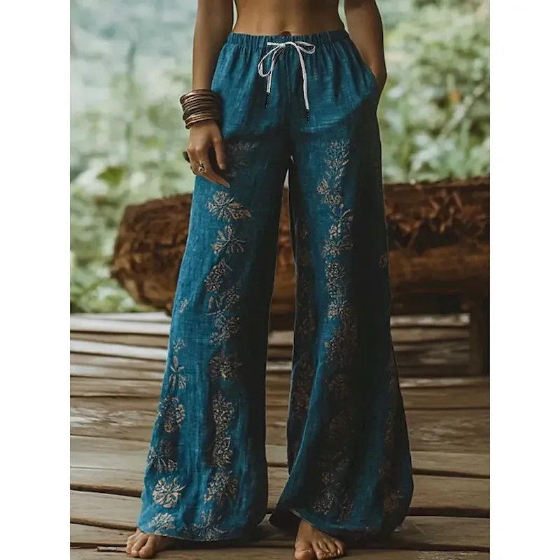 tibslq1745923881557.webp Women's Wide Leg Chinos Baggy Pants Vacation Vintage Ethnic Style Full Length High Waist Floral Graphic Printing Thermal Warm Soft Breathable Micro-elastic Vacation Street Causal Sky Blue And White - Image 1