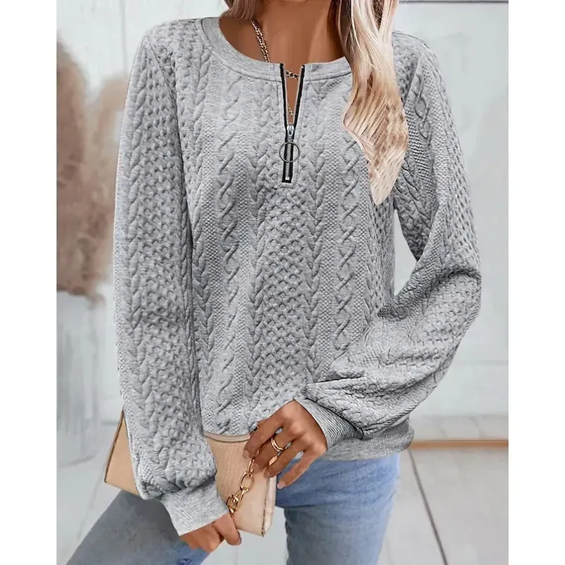 tkuvhq1754279315153.webp Women's Texture Sweatshirt Sweatshirts Zip Up Sweatshirts Plain Streetwear Casual Comfy Long Sleeve High Neck Regular Tops Street Holiday Going out Half Zipper Quarter Zipper Quarter Zip White Pink - Image 1