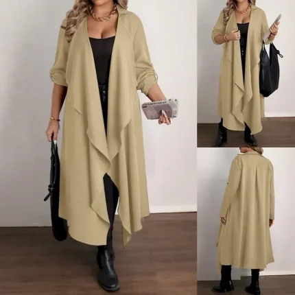 Women's Trench Coat Warm Comfortable Pocket Irregular Hem Casual Plain Vacation Daily Wear Going out Weekend Long Turndown Loose Fit Long Sleeve Outerwear Khaki Fall Winter